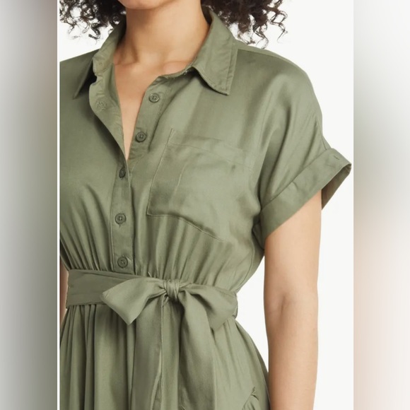 BOHO Patch Pocket Tie Waist Shirtdress Army green.Size M 100%Rayon.Used - Picture 5 of 9